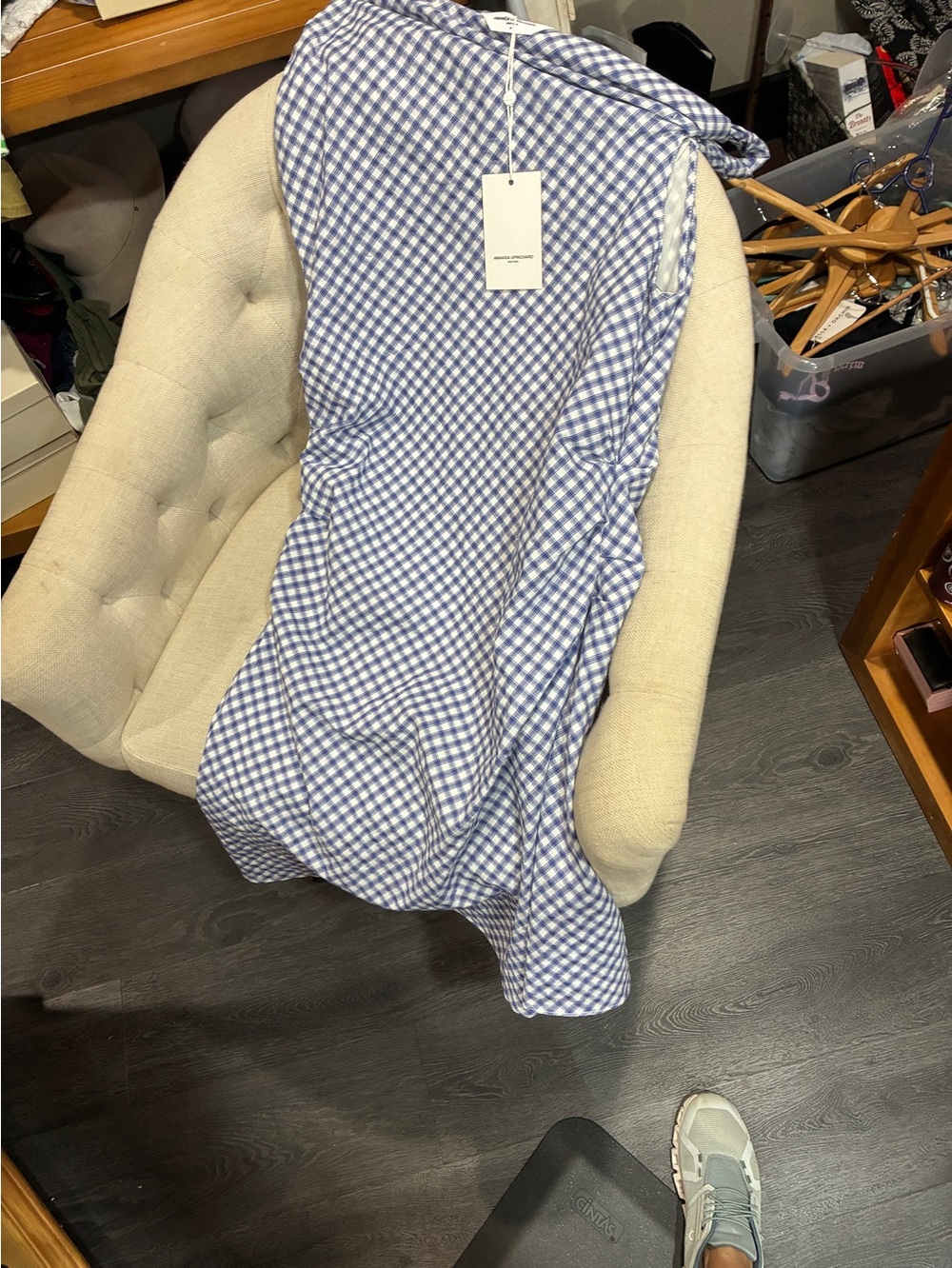 Amanda Uprichard Blue and White Gingham Midi Dress